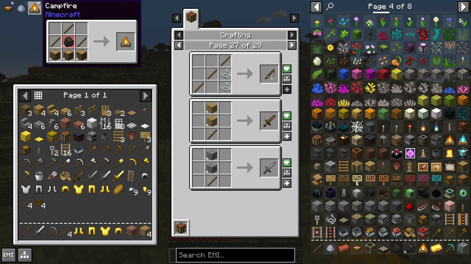 EMI crafting and inventory screen