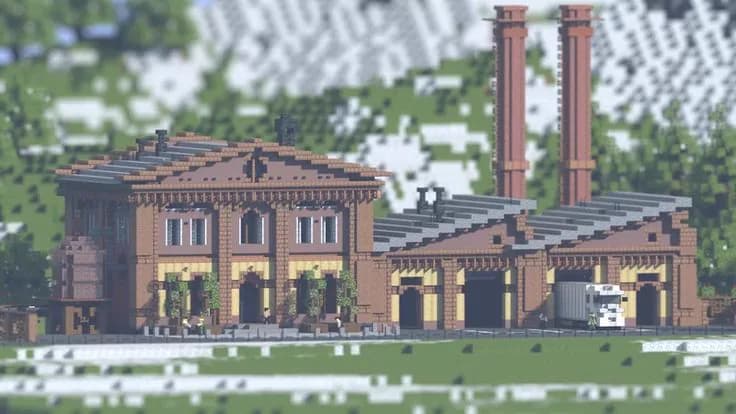 Exterior of a large brick factory build