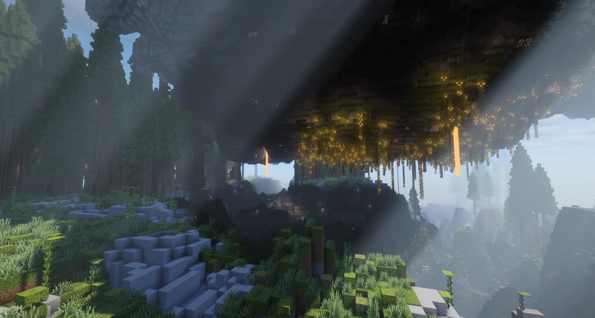 Floating island above another near a forest
