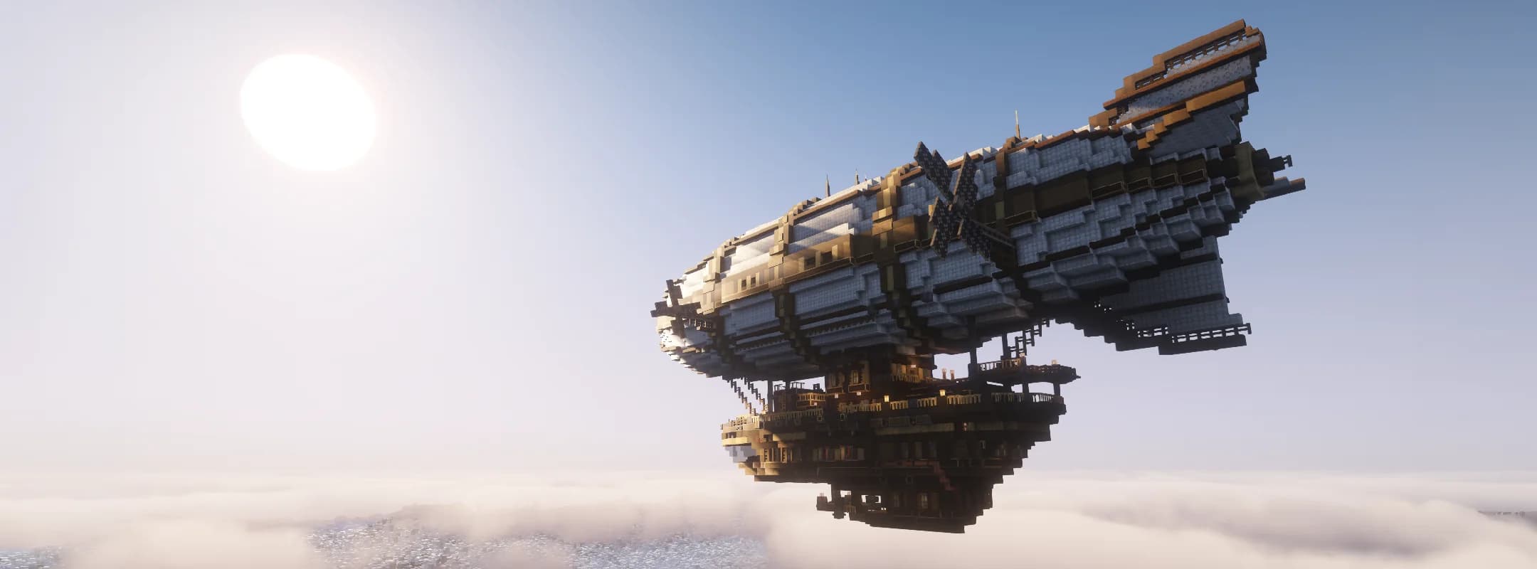 A giant airship drifting over a sea of clouds